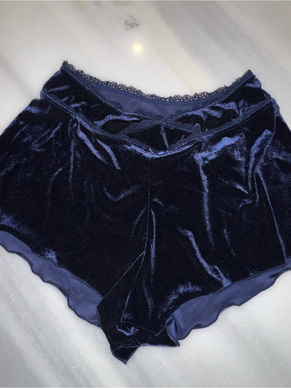 Forever 21 Navy Velvet Lace-Trim Sleep Shorts